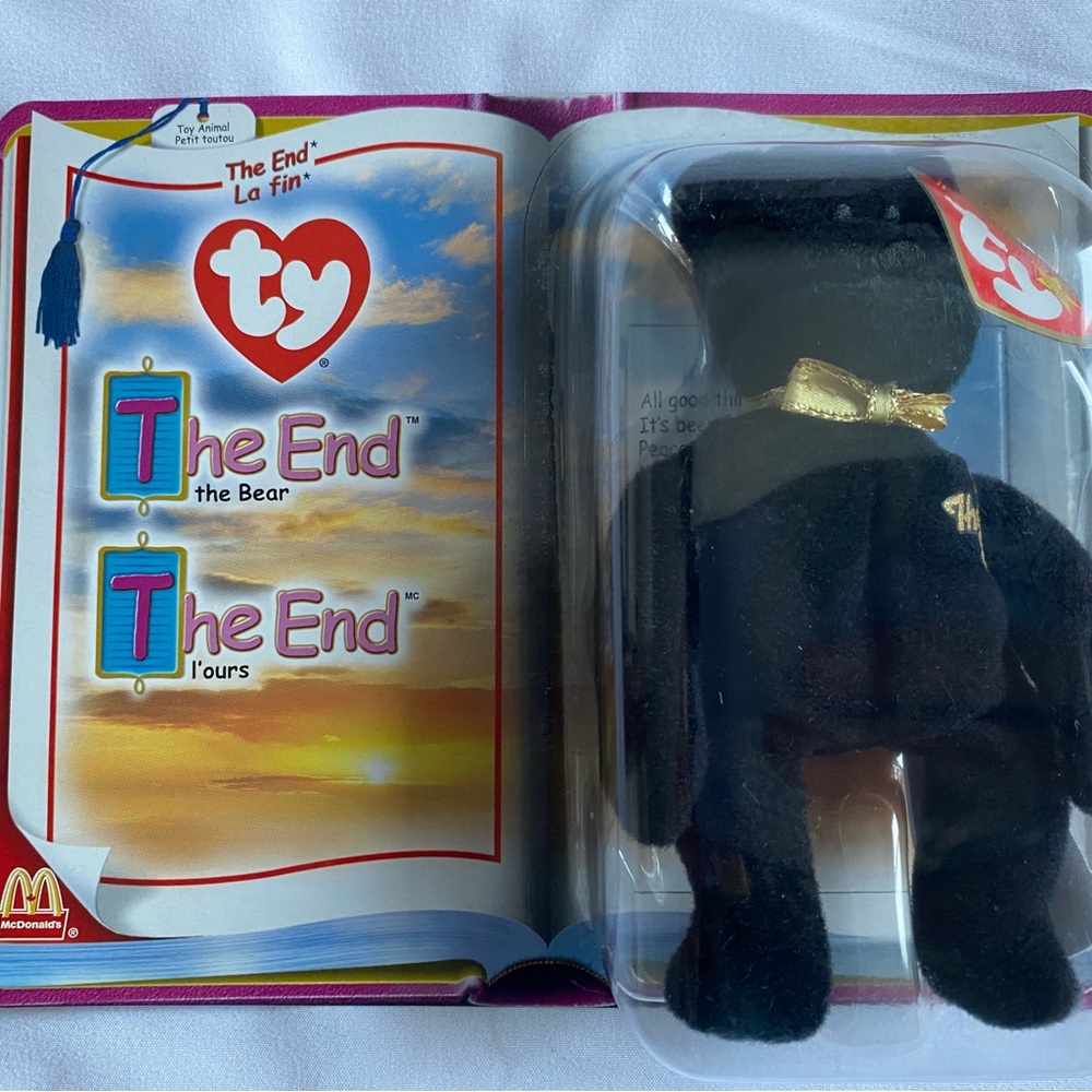 Ty The End Black Beanie Baby with Gold Ribbon
